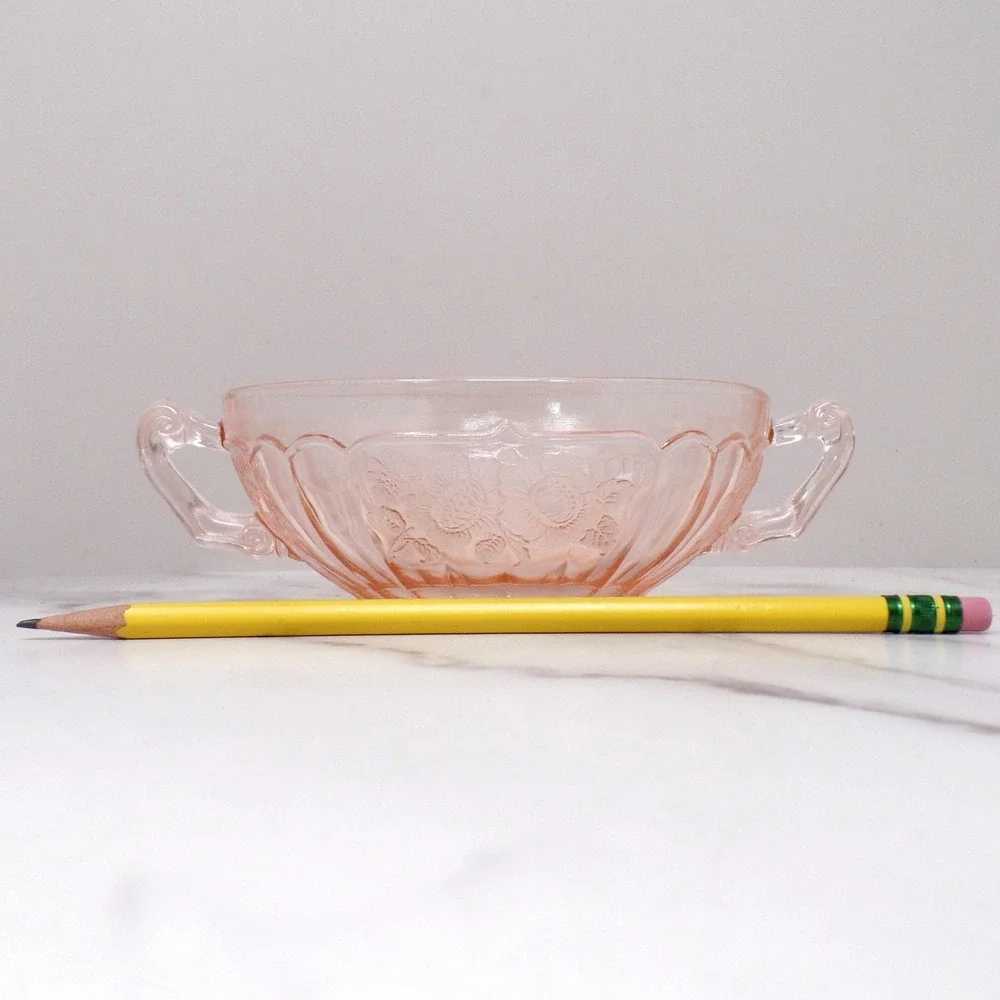 Vintage Anchor Hocking Mayfair Pink Open Rose Cream Soup Bowl (1930s)